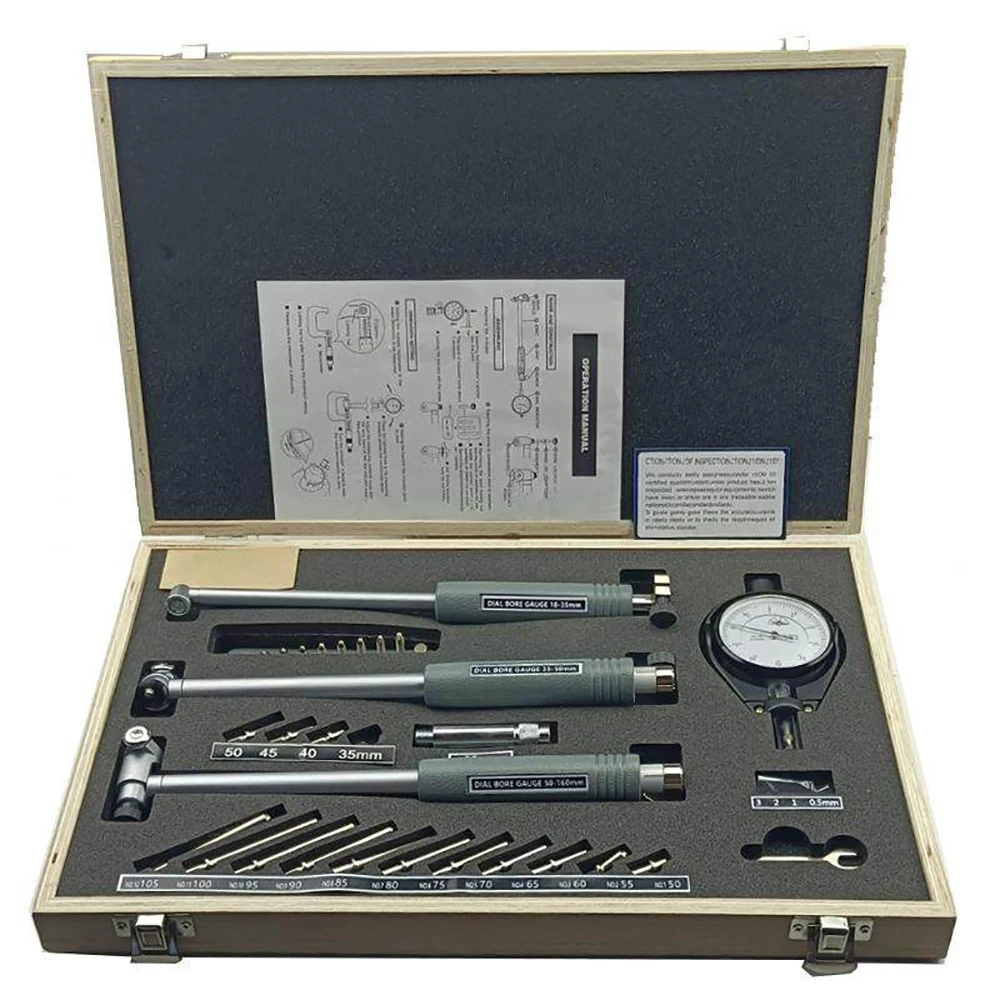 

Inside Micrometer Bore Gauge Set 18-160mm - High Precision Dial Indicator Cylinder Bore Measuring Tool