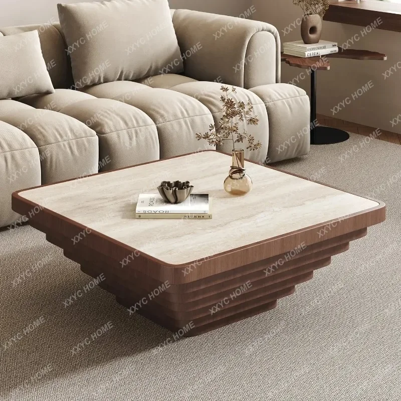 minimalist travertine rock slab living room household small apartment high-end square coffee table  FT