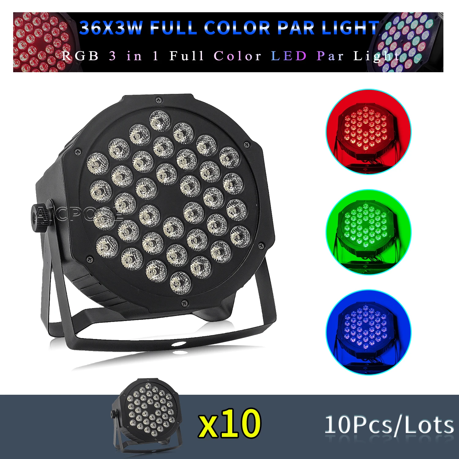 

10Pcs/Lots 36x3W RGB 3 in 1 LED Par Light Flat Stage Light DMX512 Control DJ Disco Equipment Party Wedding Dance Floor Lighting