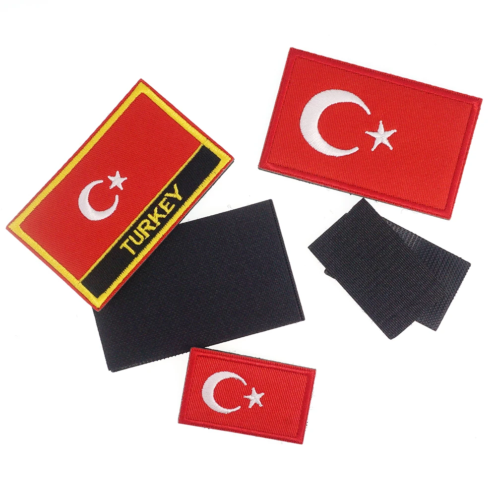 5/1 Pieces Turkish Flag Embroidered Patch Turkey Hook & Loop Shoulder Badge Applique for Clothes