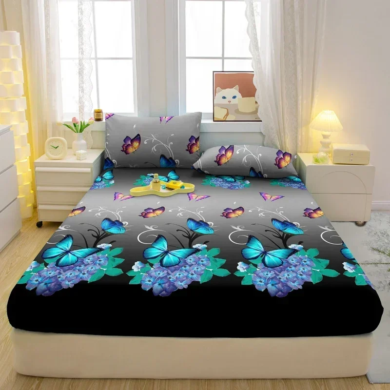 3-piece simple modern Plant Flower pattern matte three piece fitted sheet set, bedroom printed bed cover set, bedding