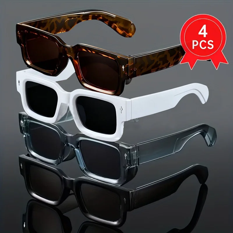 4-Pack Full-Frame Stylish Trendy Sunglasses for Men and Women - Perfect for Vacation, Beach Parties, Street Photography, and Ideal as a Gift