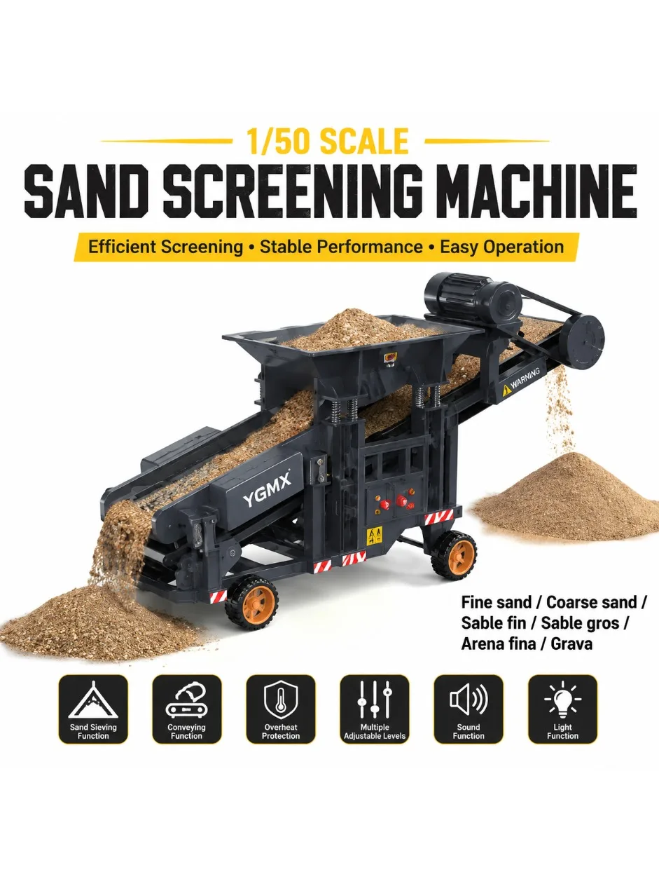 Neue 1/50 YG180 RC Sandsiebmaschine mit Doppelgeschwindigkeitsbetrieb, Lichtern, Soundeffekten, simuliertes Ferngesteuertes LKW-Modell Spielzeug