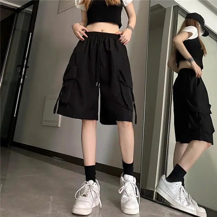 

Women Vintage Harajuku High Waist Y2k Shorts Streetwear Hip Hop Cargo Shorts Casual Korean Pockets Bf Casual Shorts Summer