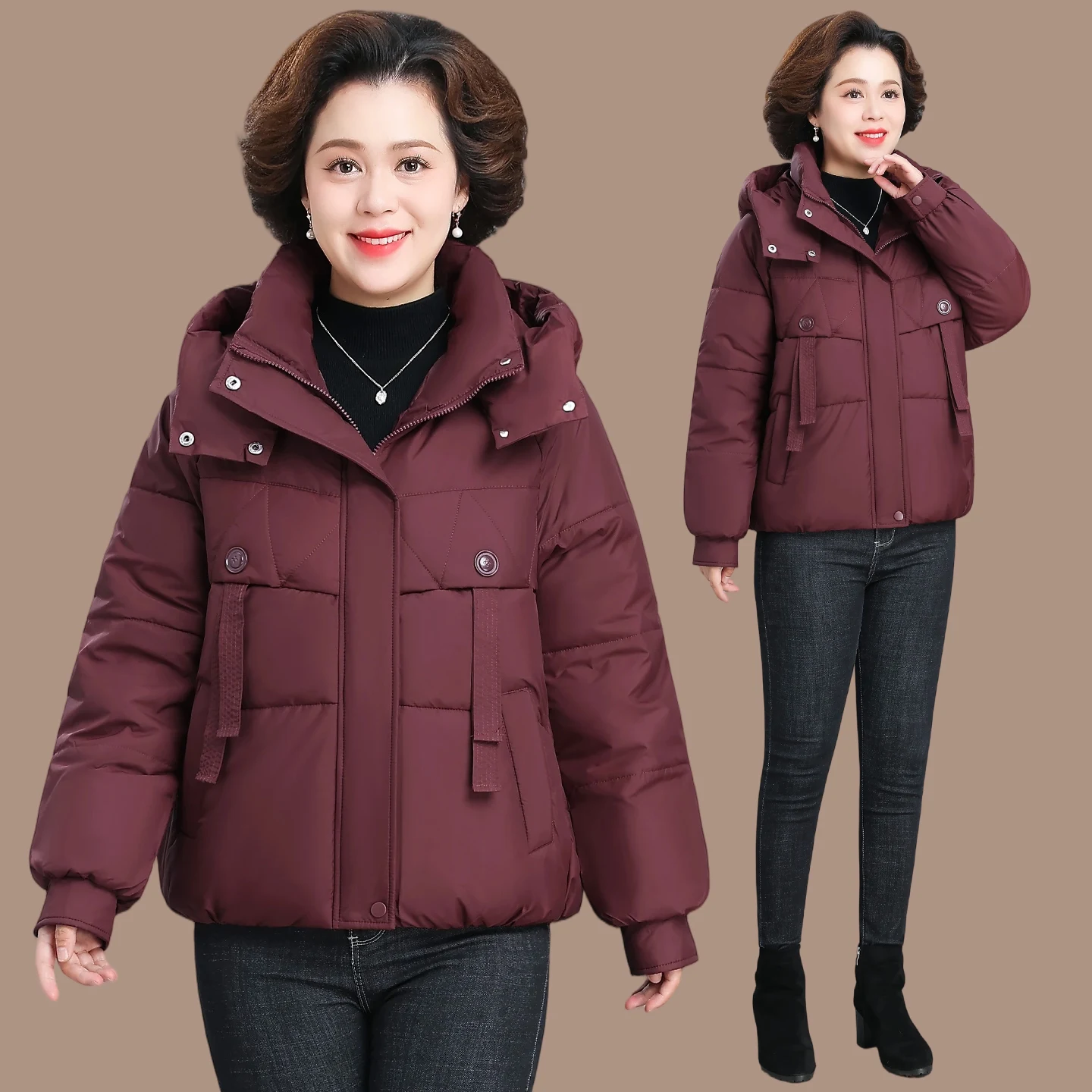 

Зимняя куртка Ele для мам: Новинка! Прочное хлопковое пуховое пальто для женщин среднего и старшего возраста. Модная модель для бабушек.