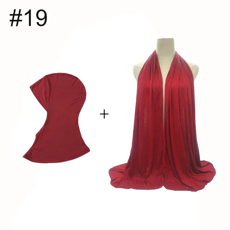 

Modal Soft Scarf Elastic Headscarf Cap Set 2PCS Muslim Women Hijab Matching Headscarf Shawl Wrap Turban Underscarf Headband New