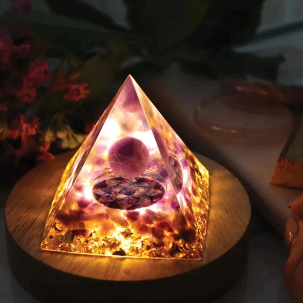 Tree Gemstone Pyramid Wood Light Base Display Stand Lamp Holder USB Socket Switch Control Crystal