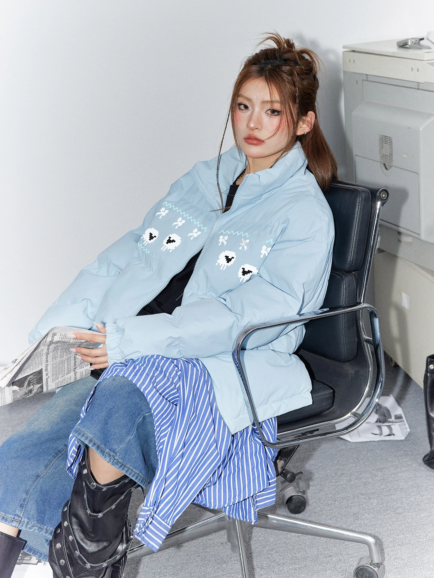 

Mis World Children's Retro Warm Windproof Cotton Jaet Women's Trendy Brand Winter Simple Stand Collar Cotton Coat