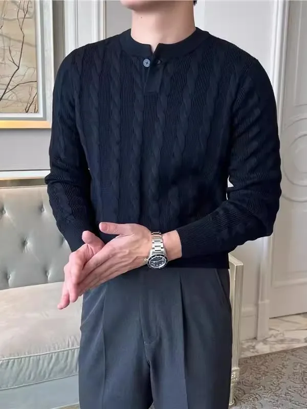 

Мужской трикотажный свитер с воротником Генри, цветной повседневный длинный свеч, базовый слой, топ, модный универсальный осенне-зимний новый Arr...