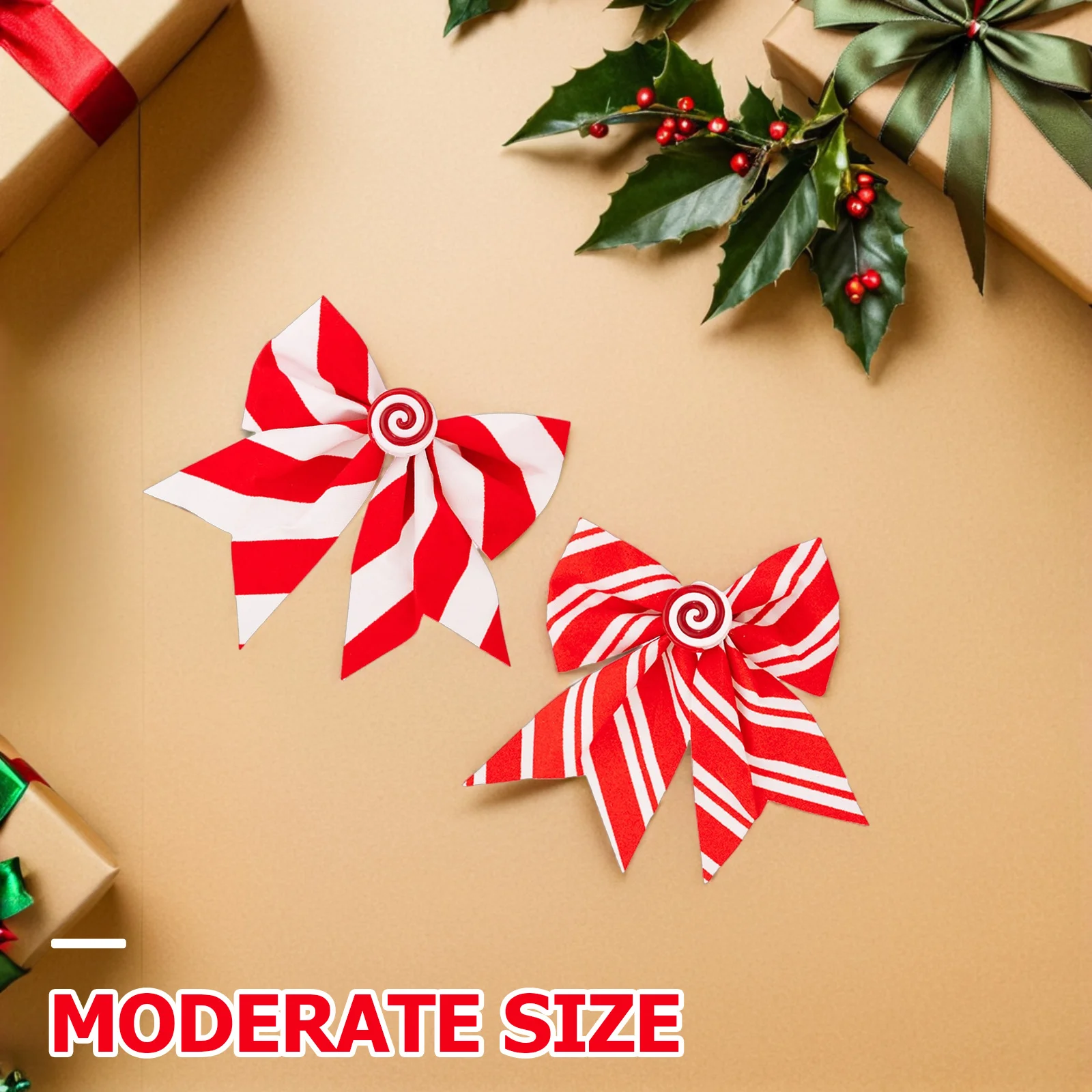 

6Pcs Christmas Tree Ornaments Peppermint Design Fabric Bows Reusable Holiday Decor for Staircase Door Mailbox Indoor Outdoor