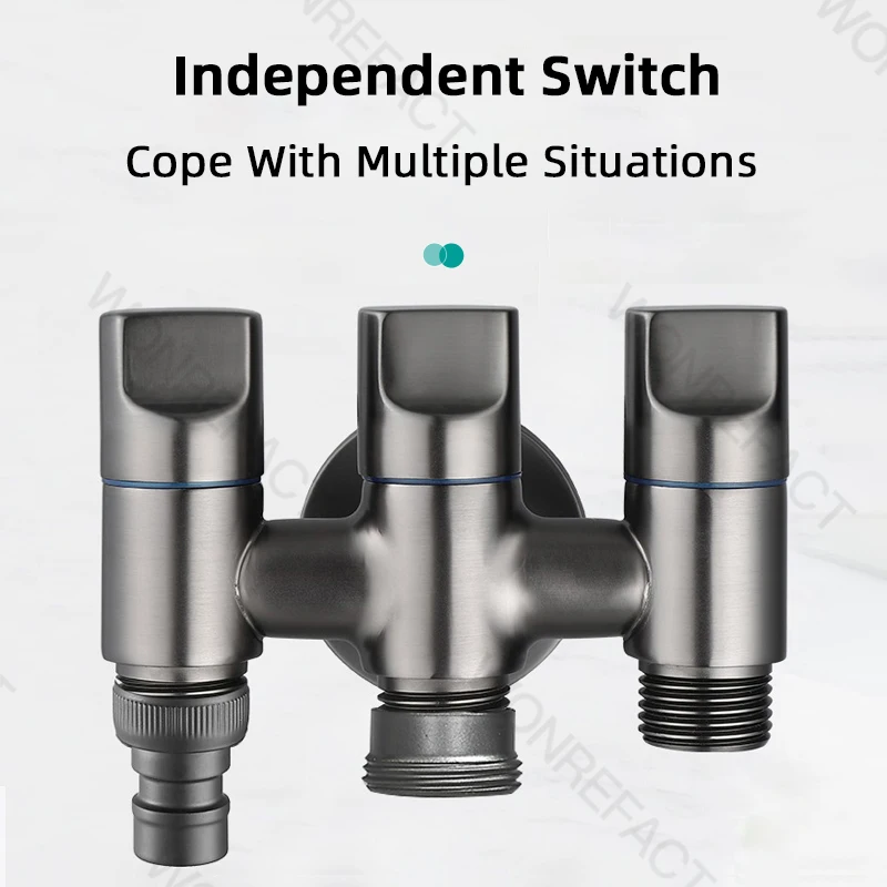 Multi-functional Valve for Toilet and Washing Machine, Copper 1-in-3-out Angle Valve, 2-out-3-way and 4-way Water Distributor