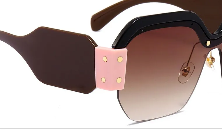 45341 Lady Trend Quadratische Halbrahmen-Sonnenbrille, große Größe, Cat-Eye-Nieten-Schutzbrille, Designer-Sonnenschutz mit Farbverlauf und Spiegel – Detail 5