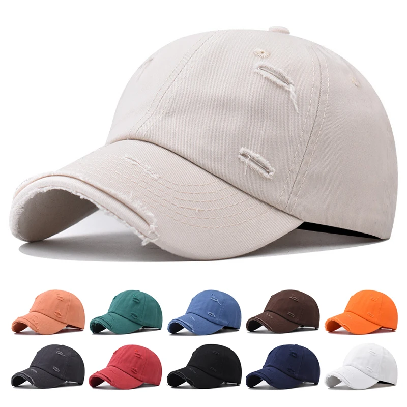 

New Fashion Sun Extended Brim Adjustable Bucket Baseball Cap Distressed Ripped Hole Unisex Hat Men Women Vintage Baseball Caps