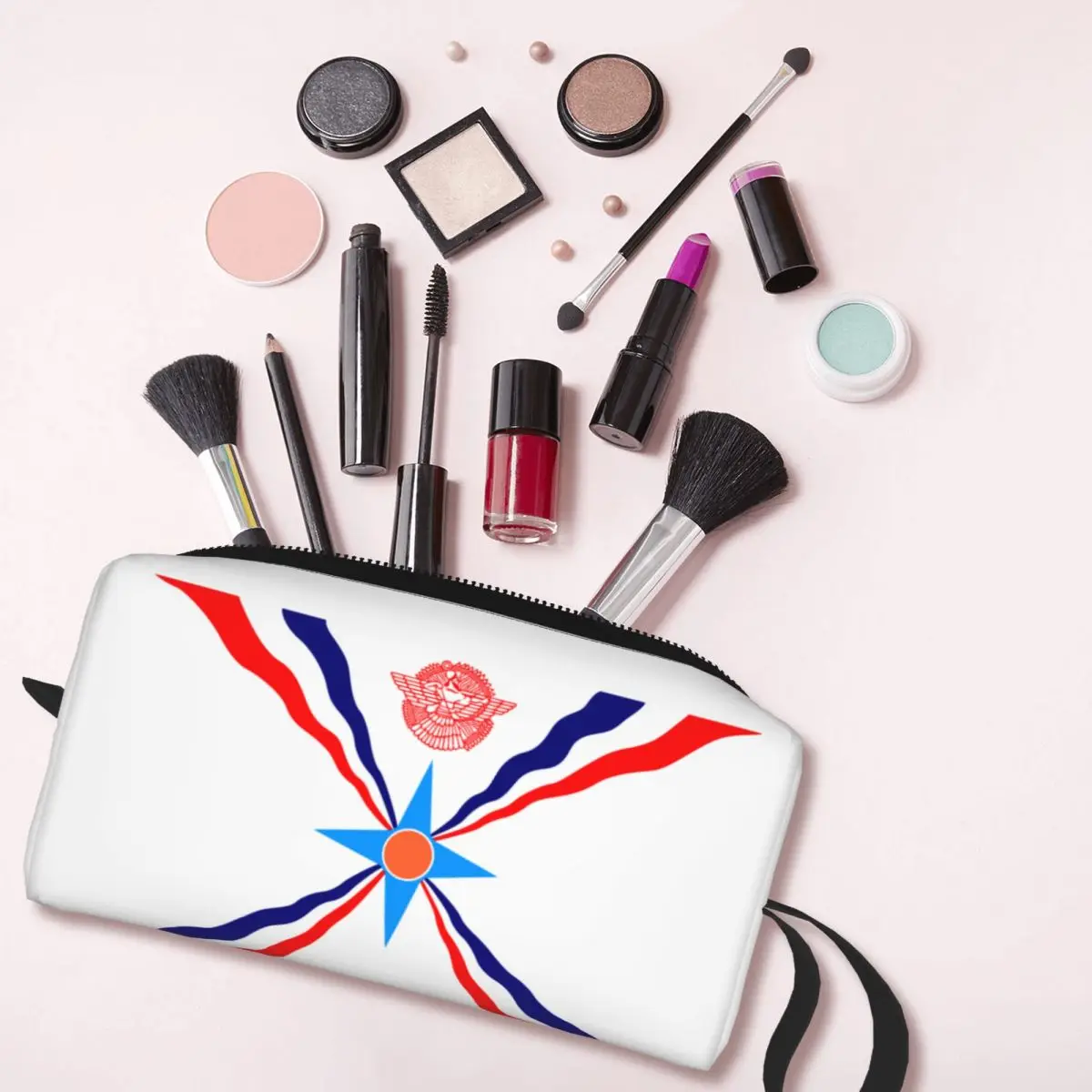 Custom Assyrian Flag Travel Cosmetic Bag Women Aramean Proud Makeup Toiletry Organizer Lady Beauty Storage Dopp Kit