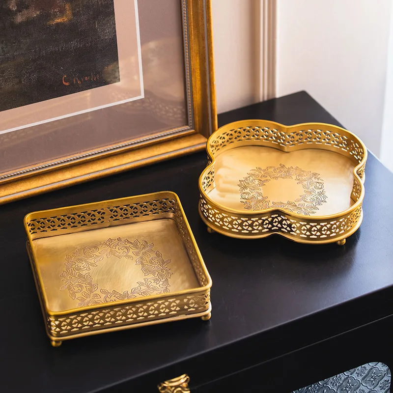 New Home Decoration Hot Sale Gold Storage Basket Decoration Embossed Plate Food Tray Wedding Dinner