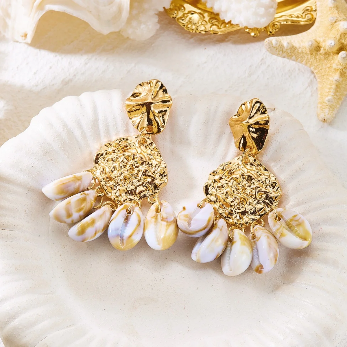 Böhmische geometrische unregelmäßige Imitationsperlen-Quastenohrringe für Damen und Herren, Muschel-Korallen-Strandohrringe, Sommerschmuck – Detail 23