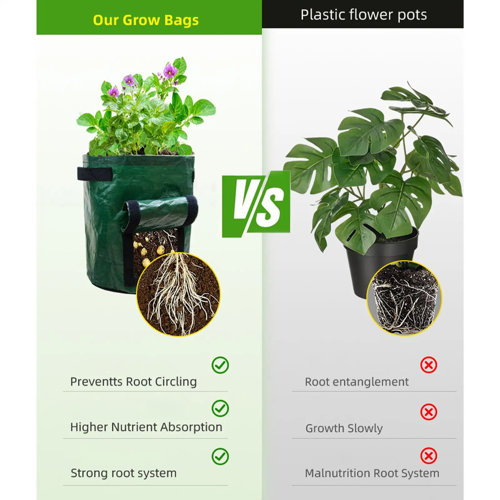 Plant Grow Bags 4-Pieces Fabric Gardening Planter Bucket Containers Growing Bags With Flap And Handles For Indoor Vegetable