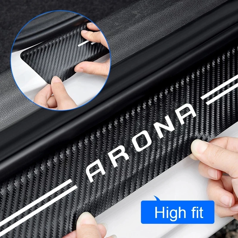 Carbon Fiber Car Pedal Tiras, Auto Porta Threshold Sill Protective Stickers, Trunk Bumper Guard, Arona Logo, 2023