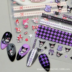 New Sanrio 5D New Craft Kuromi Mymelody Dimensional Nail Stickers Cute Kawaii Nail Stickers Jewellery Birthday Holiday Gift