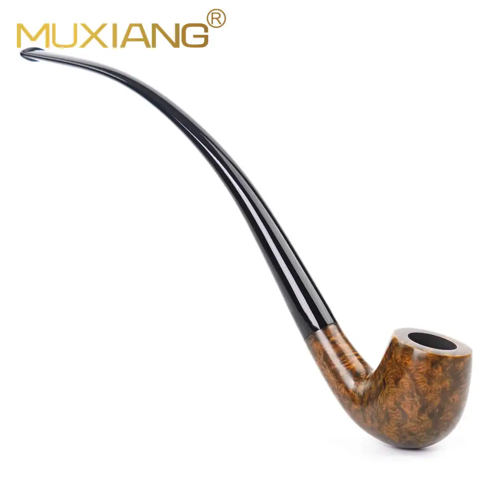 MUXIANG Handmade Briar Billiard Churchwarden Pipe Long Stem Reading Tobacco Pipe With 9mm Filter Gift For Smoker