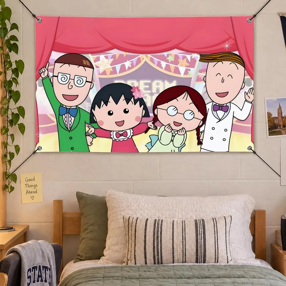 Anime Art Maruko-chan Chibi Anime Flags Decorative Flag Banner Indoor Bedroom Dorm Gaming Room Wall Party Club Decor Fan Gift