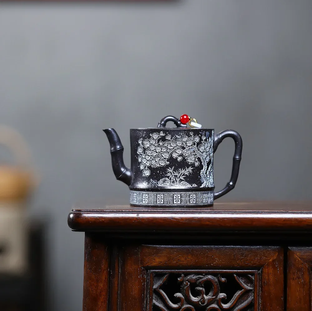 250ml Chinese Yixing Purple Clay Teapots Famous Handmade Dragon Pattern Xishi Tea Pot Raw Ore Dahongpao Kettle Zisha Tea Set