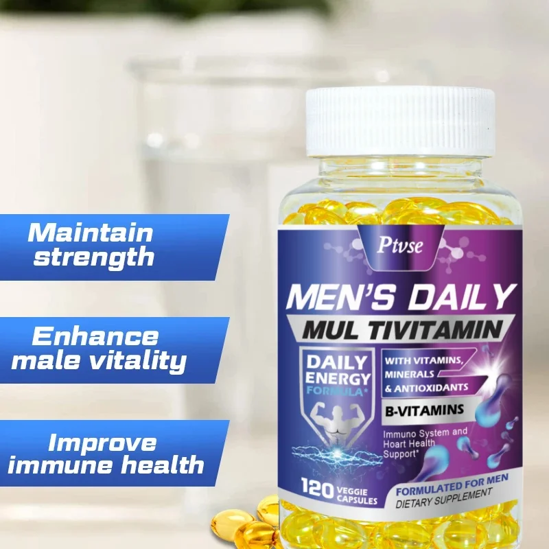 Men\'s multivitamin supplement with vitamins A, B12, C, D and E