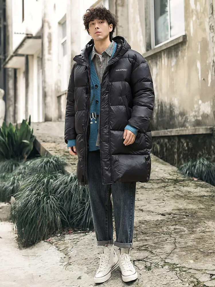 Casaco de puffer grande masculino, jaqueta de pato quente, Parkas soltas com capuz, casaco de trincheira casual, grosso, outono, inverno