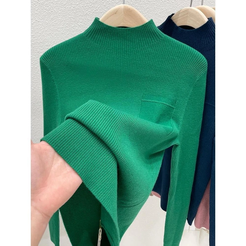 

Women's New Half Turtleneck Knitted Sweater 2024 Autumn Winter Fashion Women Pullover Basic Tops Casual Soft Knit Ladies Jumper