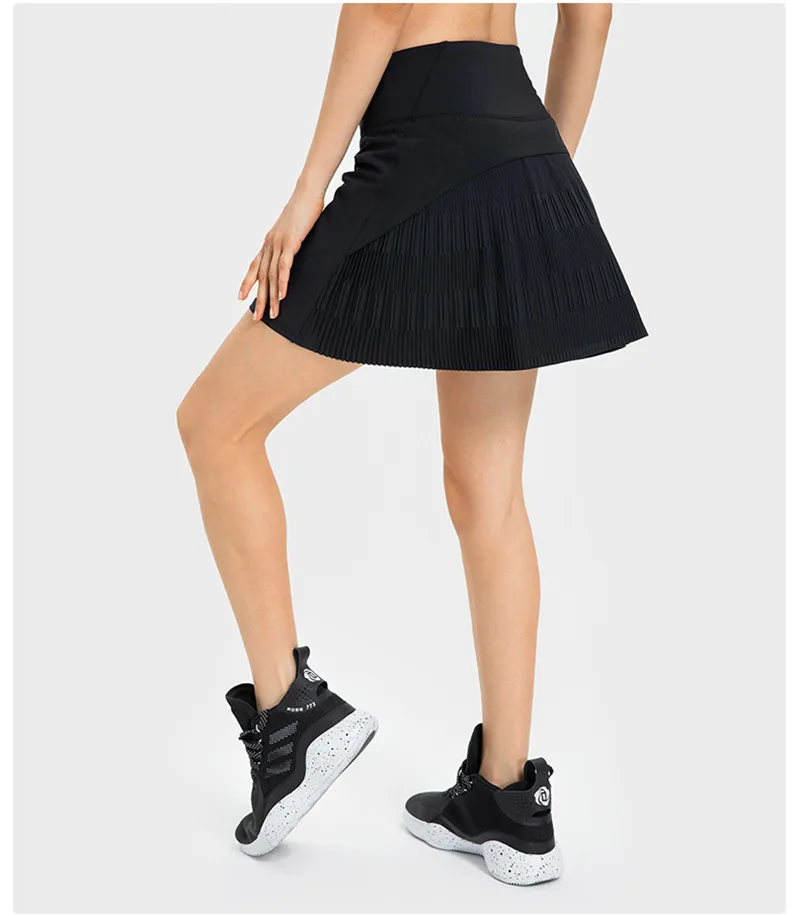 Solid Color Women Tennis Skirt Short Fitness Yoga Short Quick Dry Cycling Comprehensive Training Jog  Pleated Skirt With Pockets
