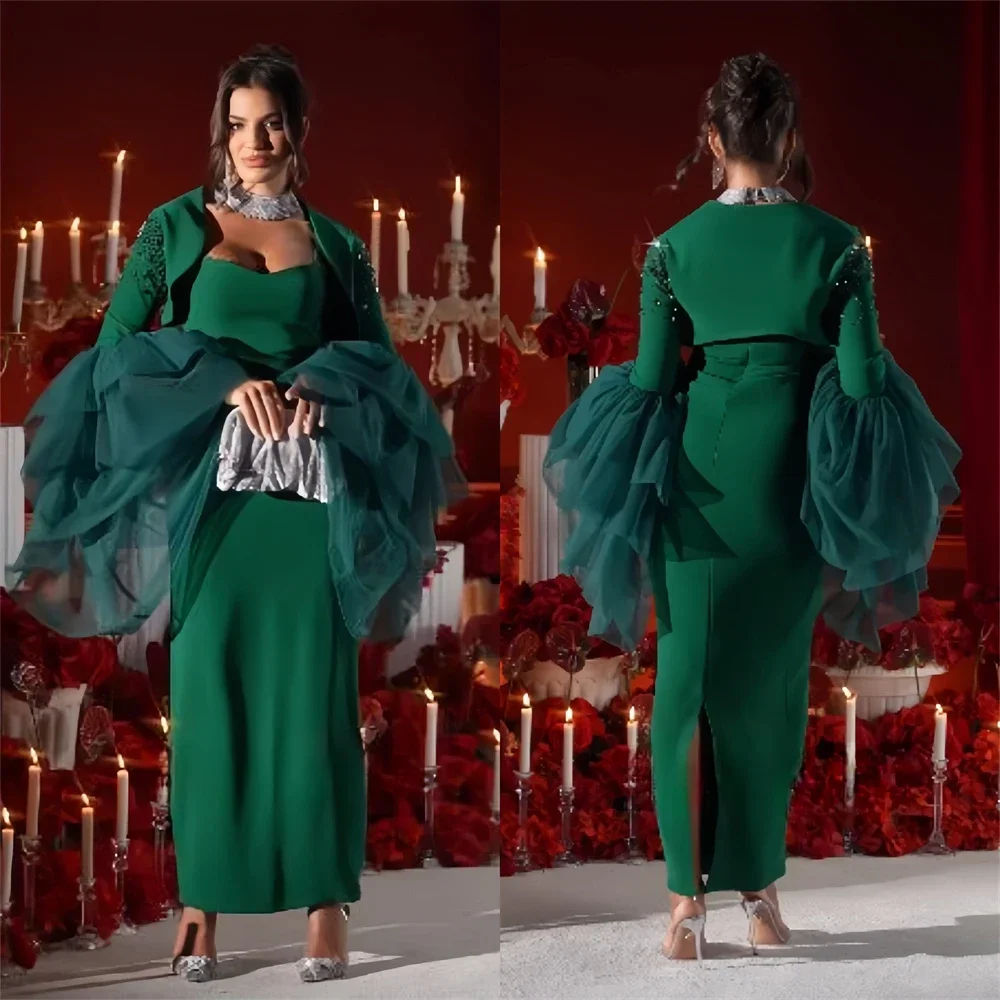 Evening Dress Saudi Arabia Formal Saudi Arabia Formal Evening Gown Square Collar Column Anke Length Skirts Vertically Tulle Besp
