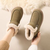 New snow boots for women, winter with plush and thick cotton boots for warmth, flat bottomed soft soled women's cotton shoes