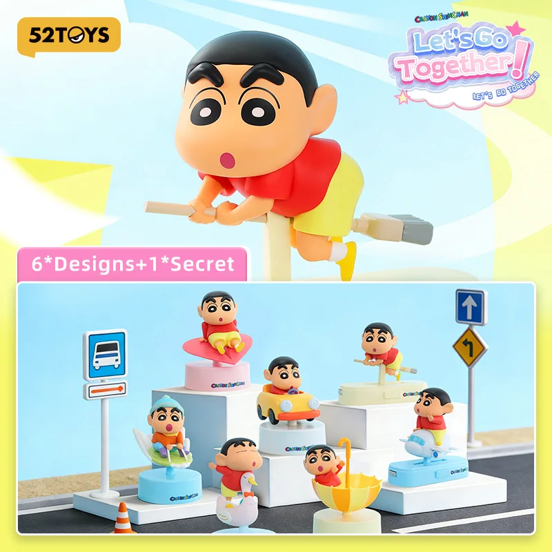 52TOYS Blind Box Crayon Shinchan Let's Go Together! Series Kawaii Anime Action Figure Cartoon Model Surprise Box Mystery Box