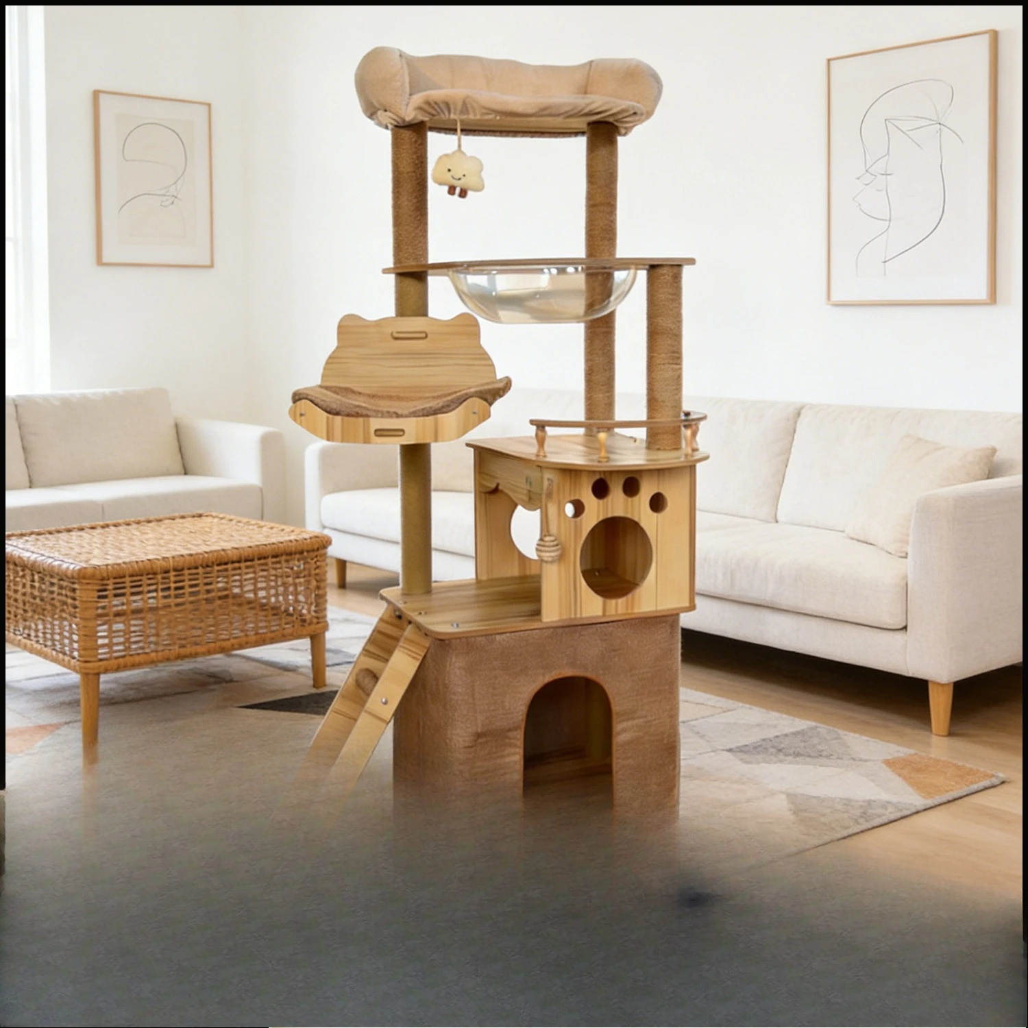 Cat climbing frame cat nest integrated space capsule jumping platform home cat tree toy
