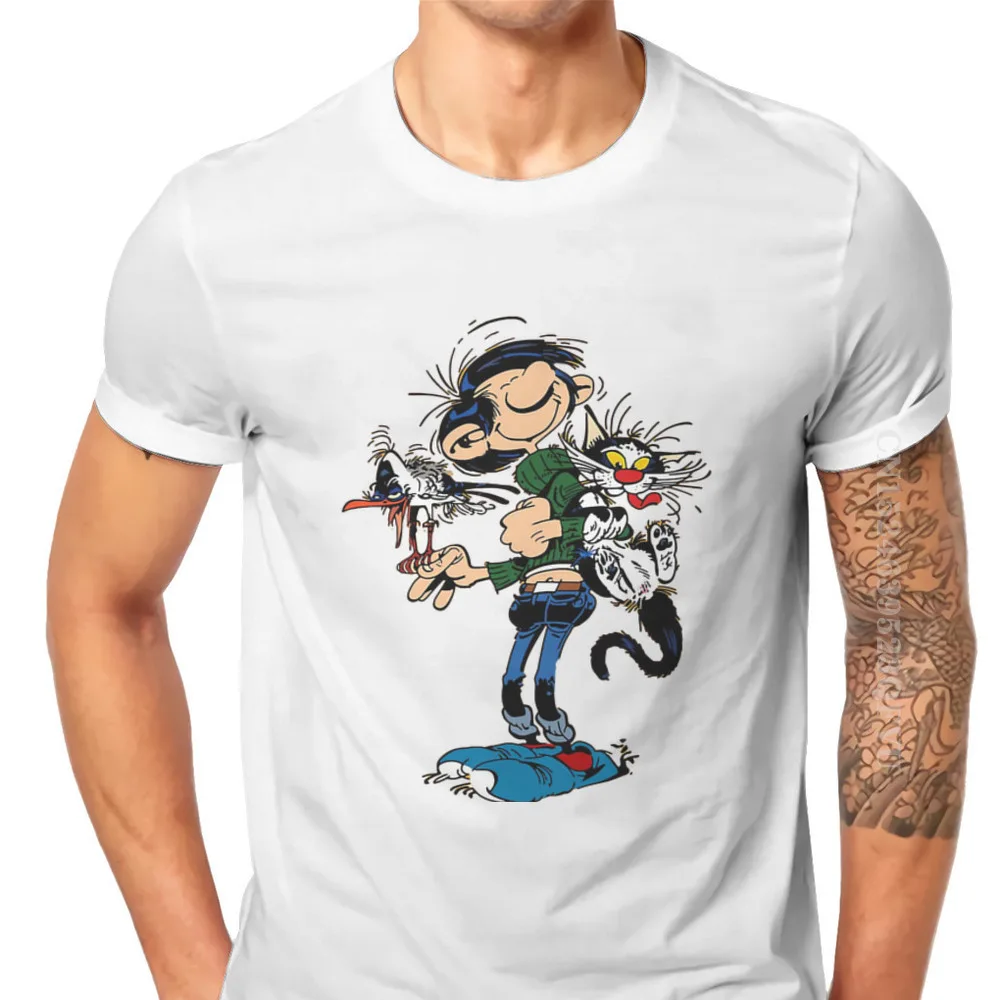 Gaston Lagaffe Comics Cotton TShirts The Twins Of Gambler Personalize Homme Men T Shirts Funny Tshirt Tshirt Clothing Oversized