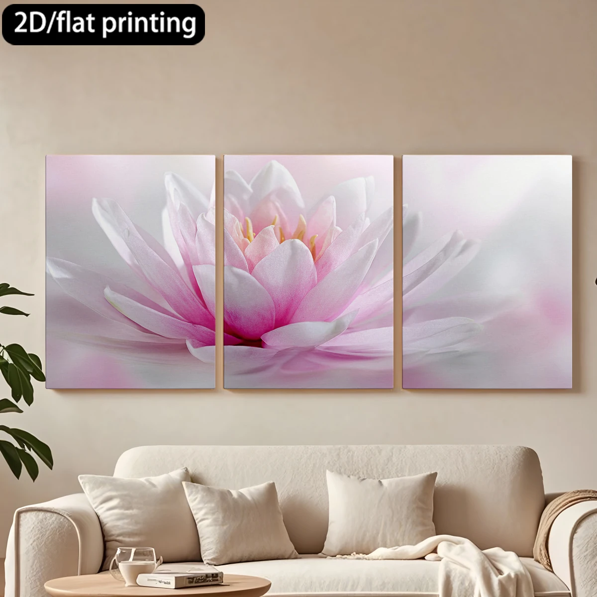 

2D flat printing 3pc wooden frame canvas decorative painting Pink water-lily, natural beauty.Corridor bedroom decoration