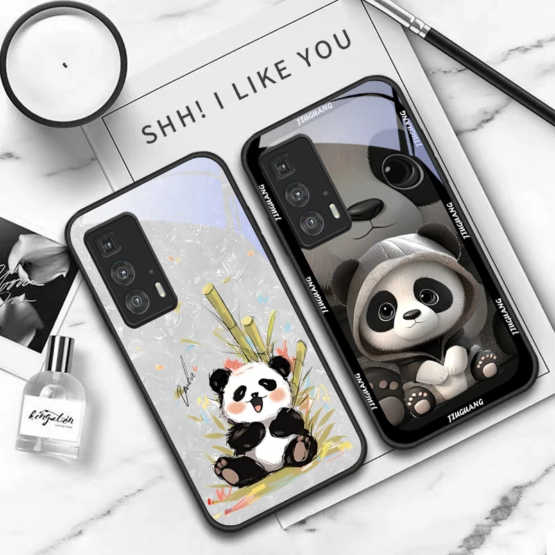 Q-version milk tea panda For Motorola Moto Edge 20 Lite 30 Pro 40 Neo 50 Ultra G Play G45 G54 G55 G75 G84 G85 Glass Phone Case view 5