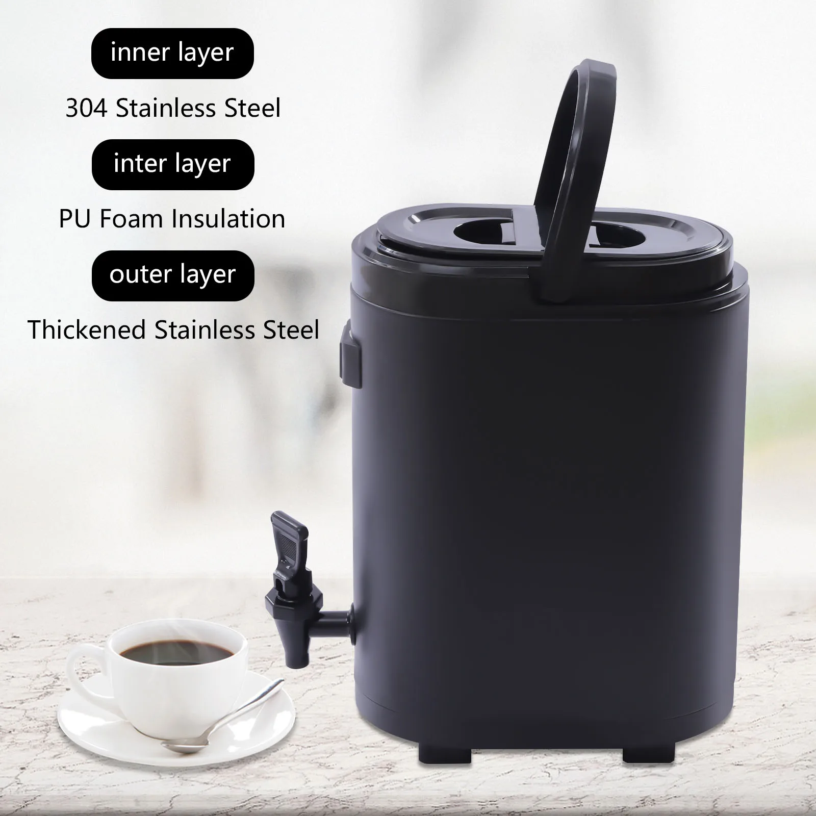 10L Portable Insulated Beverage Dispenser Stainless Steel Hot & Cold Coffee Milk