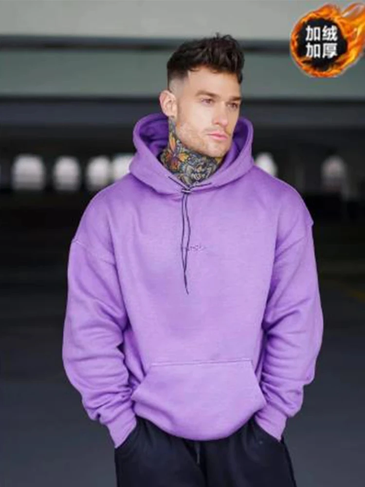 New Men Gym Clothing Casual Brushed Hoodie Cotton Sweatshirt Fitness Workout Pullover Sports Winter Fashion Hooded Tops