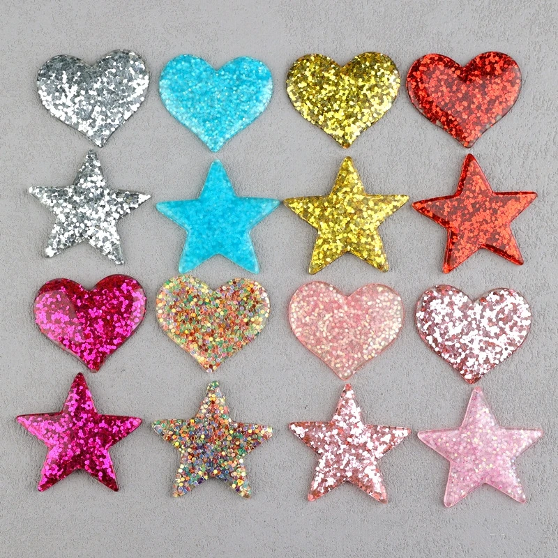 

Christmas Stars Flat Back Resin Cabochon For Decoration Accessories 10pcs Sparkly Star Heart Shape Resin Flatbacks for Scrapbook