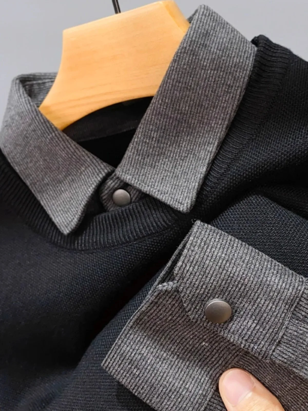 

Высококачественный вязаный свитер из шерстяной смеси с воротником-стойкой, имитирующий двухслойный дизайн, для мужчин, теплый, модный, летний, с защитой от солнца.