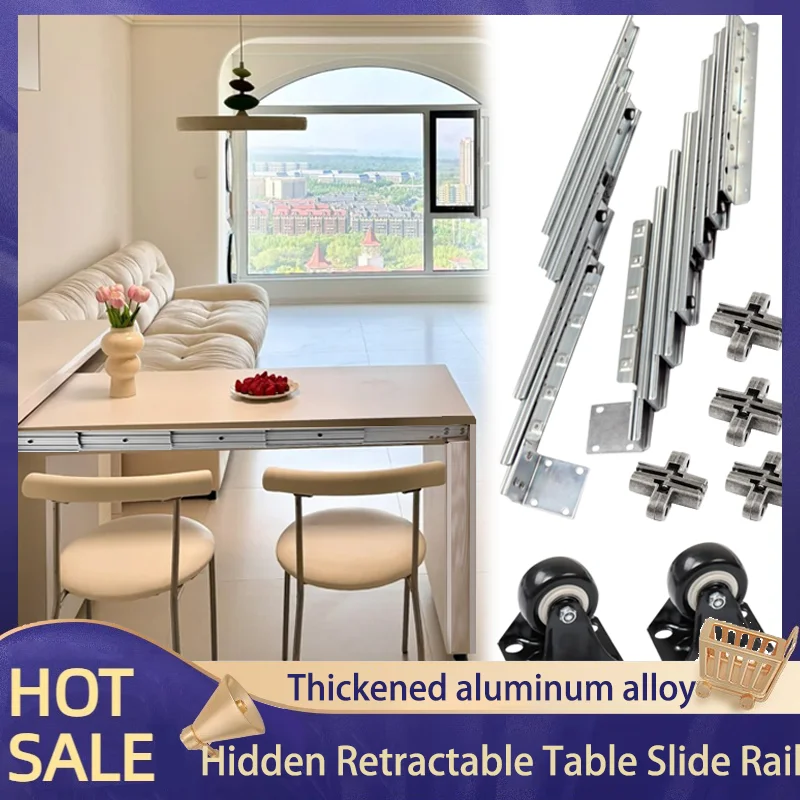 

Multifunctional Hidden Retractable Dining Table Slide Rail Folding Pull Multi-section Guide Rail Table Connection Hardware