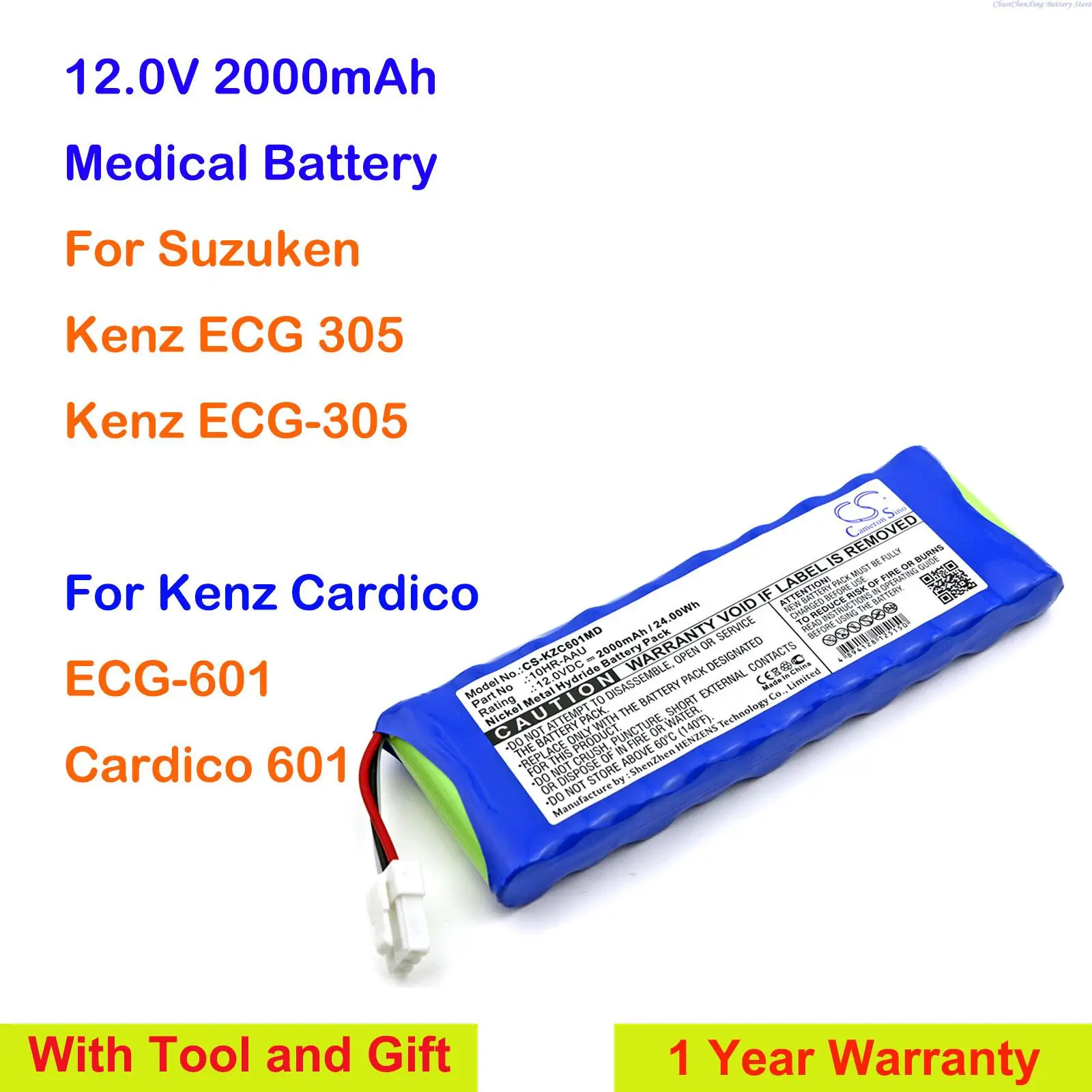 12.0V 2000mAh Medical Battery 10HR-AAU for Suzuken Kenz ECG 305, ECG-305, For Kenz Cardico ECG-601, Cardico 601 +TOOL