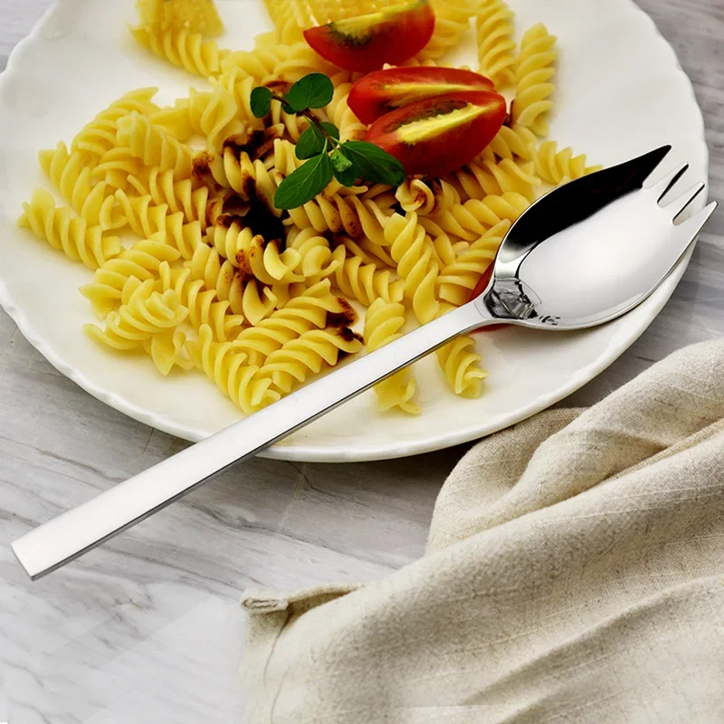 Stainless Steel Fruit Desser Fork Spoon Cutlery Integrated Pasta Steak Salad Tableware Long Handle Cake Food Scoup Kitchenware