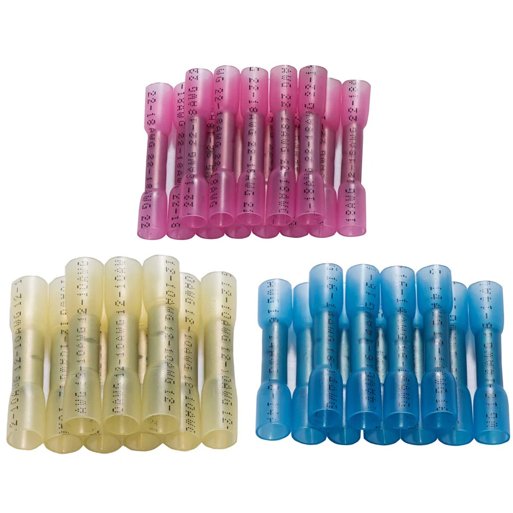 100 pcs Heat Shrink Butt Connectors, Insulated Waterproof Marine Car Wire Connectors Electrical Terminal Kit (3 Colors, 3 Sizes)
