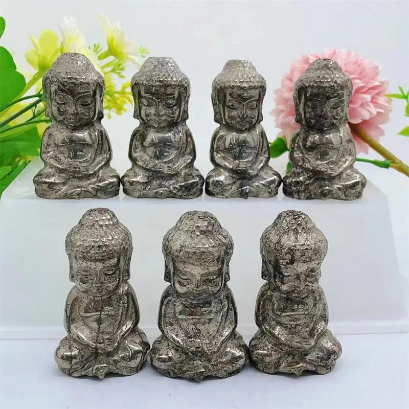 6CM Natural Pyrite Buddha Crystal Healing Carving Figurine Polished Fengshui Gemstones Sculpture Crafts Gift 1pcs