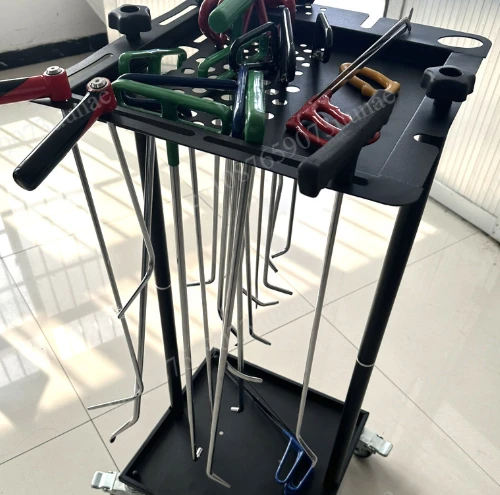 2-Layer Movable Car Dent Repair Tool Storage Rack Adjustable Height With Hook Mount