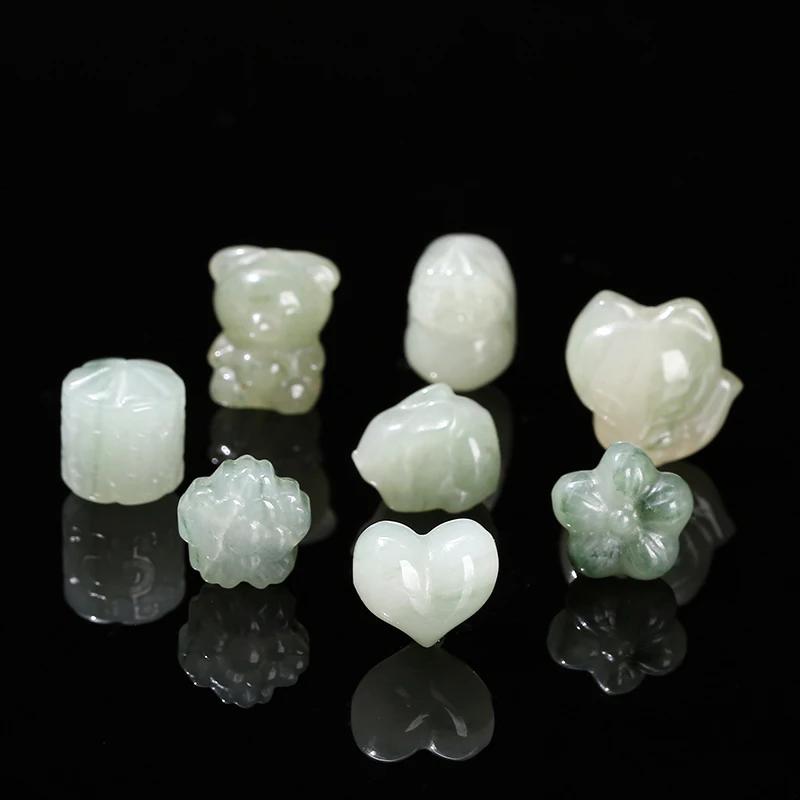 1 Pc Random Color Natural Stone Ice Green Jade Carved Fox Flower Rabbit Shape Bead For Jewelry Making Diy Necklace Bracelet