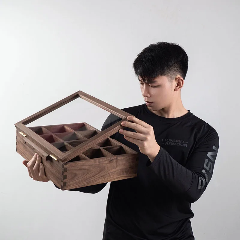 Solid wood glass desktop storage box, crystal bracelet display box, bracelet, watch jewelry, dust-proof household high-end box.
