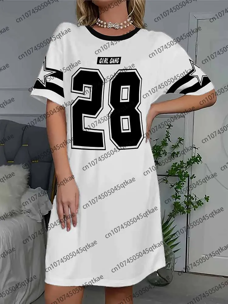 فستان نسائي كبير الحجم تي شيرت بنات عصابة '28' طباعة فستان صالة قصير الأكمام للمنزل والنزهات رقبة مستديرة ملابس نوم غير رسمية #5